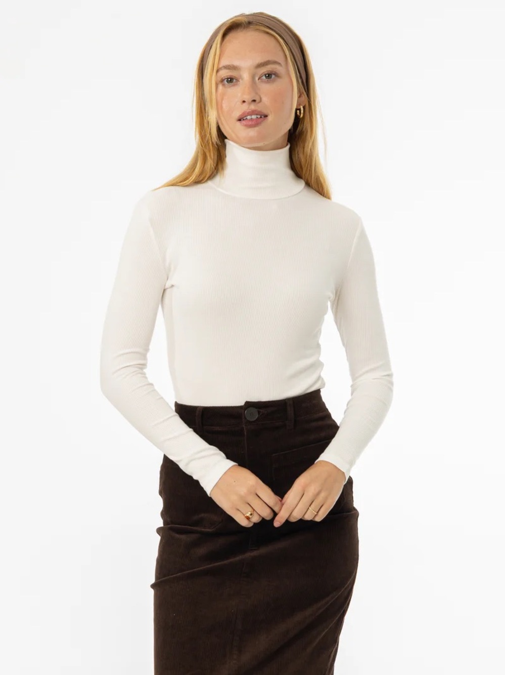 bp Cream Ribbed Long Sleeve Turtleneck Top